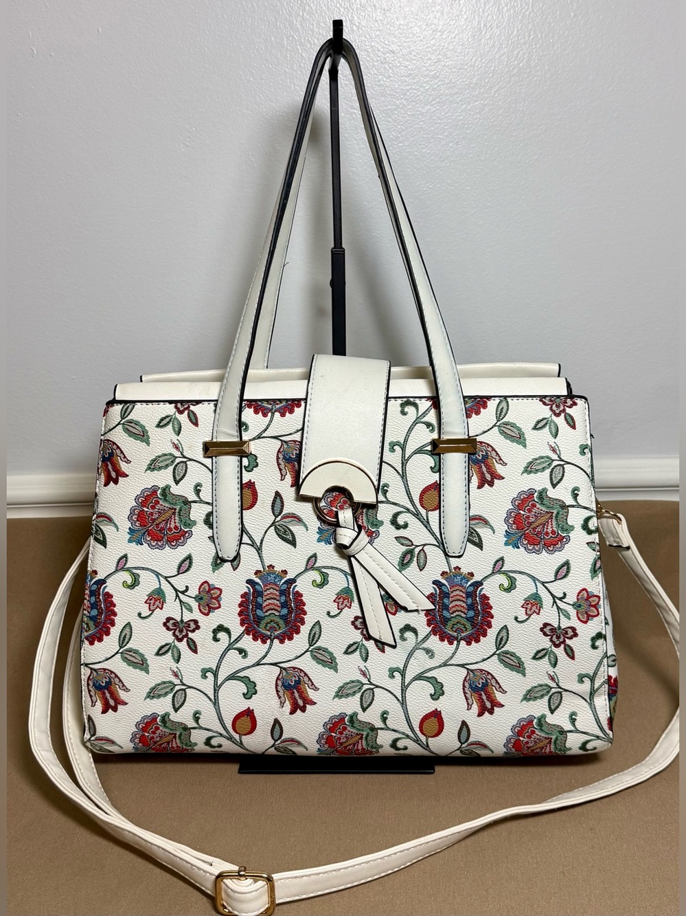 Jolene Couture Women’s Floral Tote Bag in White - Structured Shoulder/Crossbody